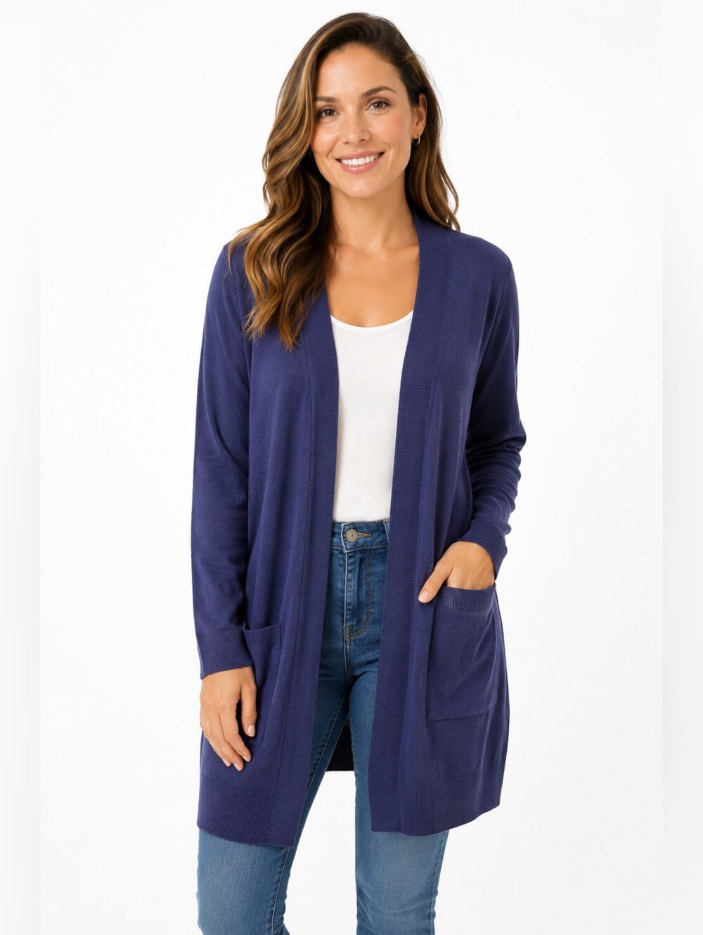 Croft & Barrow Deep Blue Cardigan Sweater Women's Size 3XL Pockets Bohoemian